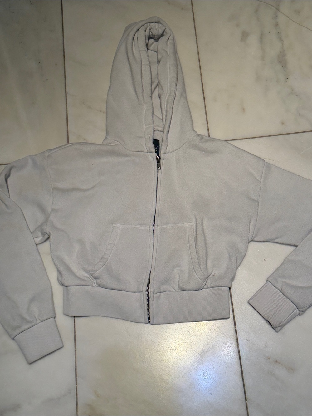 white Cropped Zip Hoodie